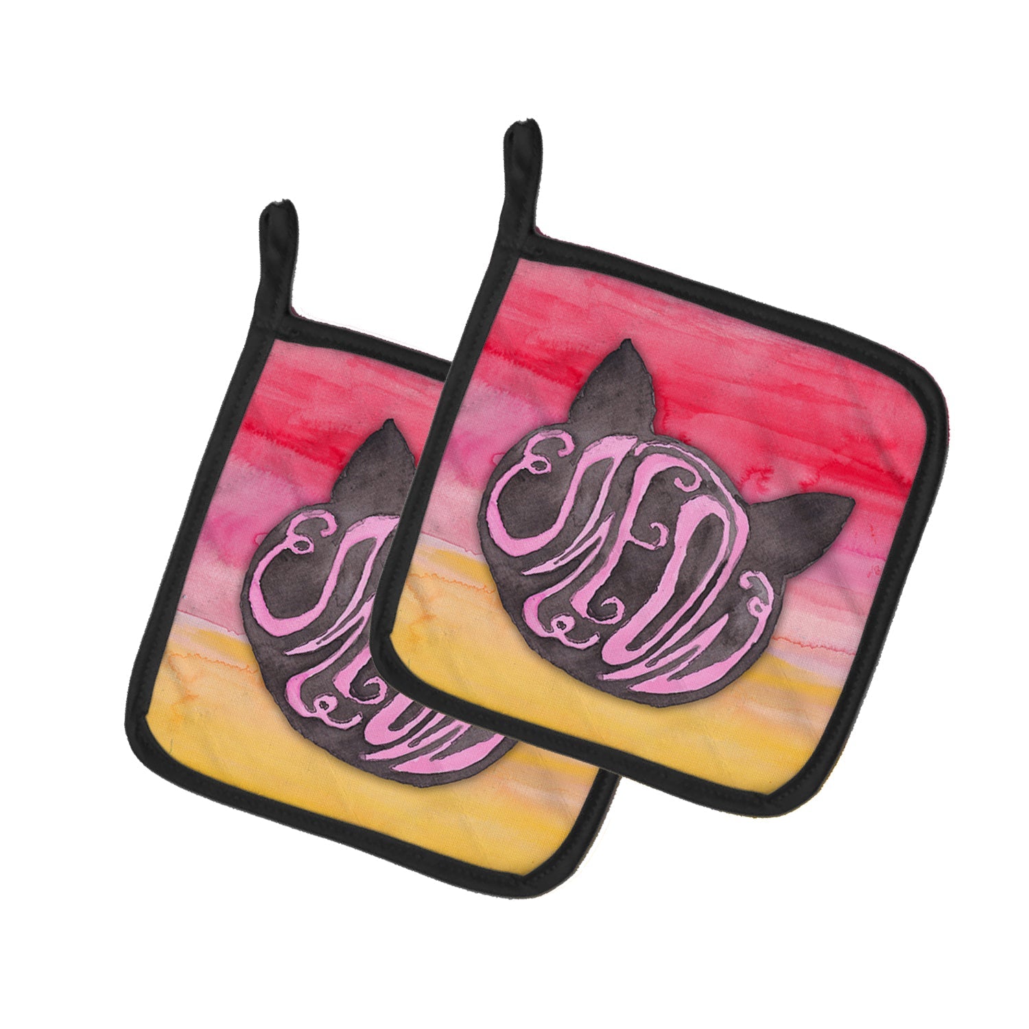 Cat Face Meow Watercolor Pot Holder Set of 2 Heat Resistant Quilted Hot Pads 7.5 x 7.5 Inch, Insulated Kitchen Trivets for Cooking & Baking