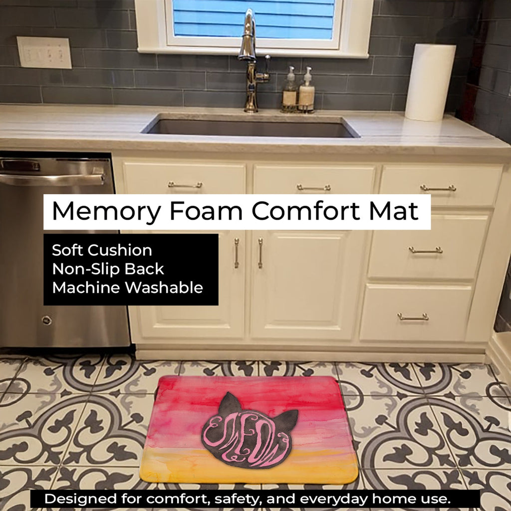 Cat Face Meow Watercolor Memory Foam Kitchen Mat Machine Washable Anti-Fatigue Cushion Comfort Bath or Kitchen Rug