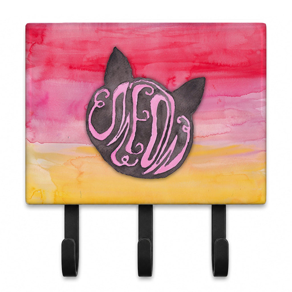 Cat Face Meow Watercolor Leash or Key Holder Wall Hooks, Coat Rack Wall Mount, for Hanging Keys, Towels, Aprons, Leashes