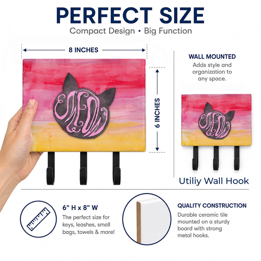 Cat Face Meow Watercolor Leash or Key Holder Wall Hooks, Coat Rack Wall Mount, for Hanging Keys, Towels, Aprons, Leashes
