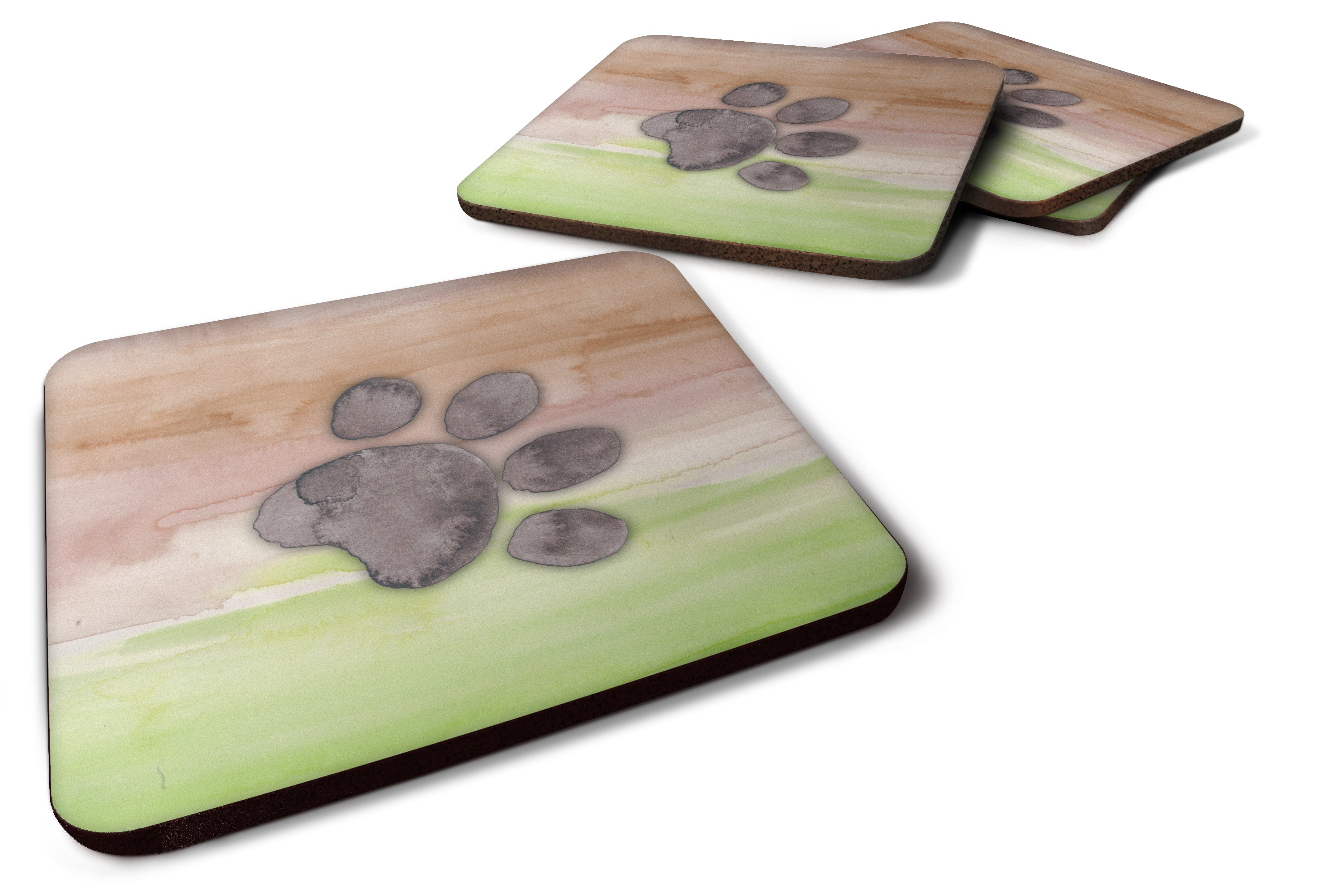 Dog Paw Watercolor Foam Coasters Set of 4 Cup Coasters for Indoor Outdoor, Tabletop Protection, Anti Slip, Mouse pad Material