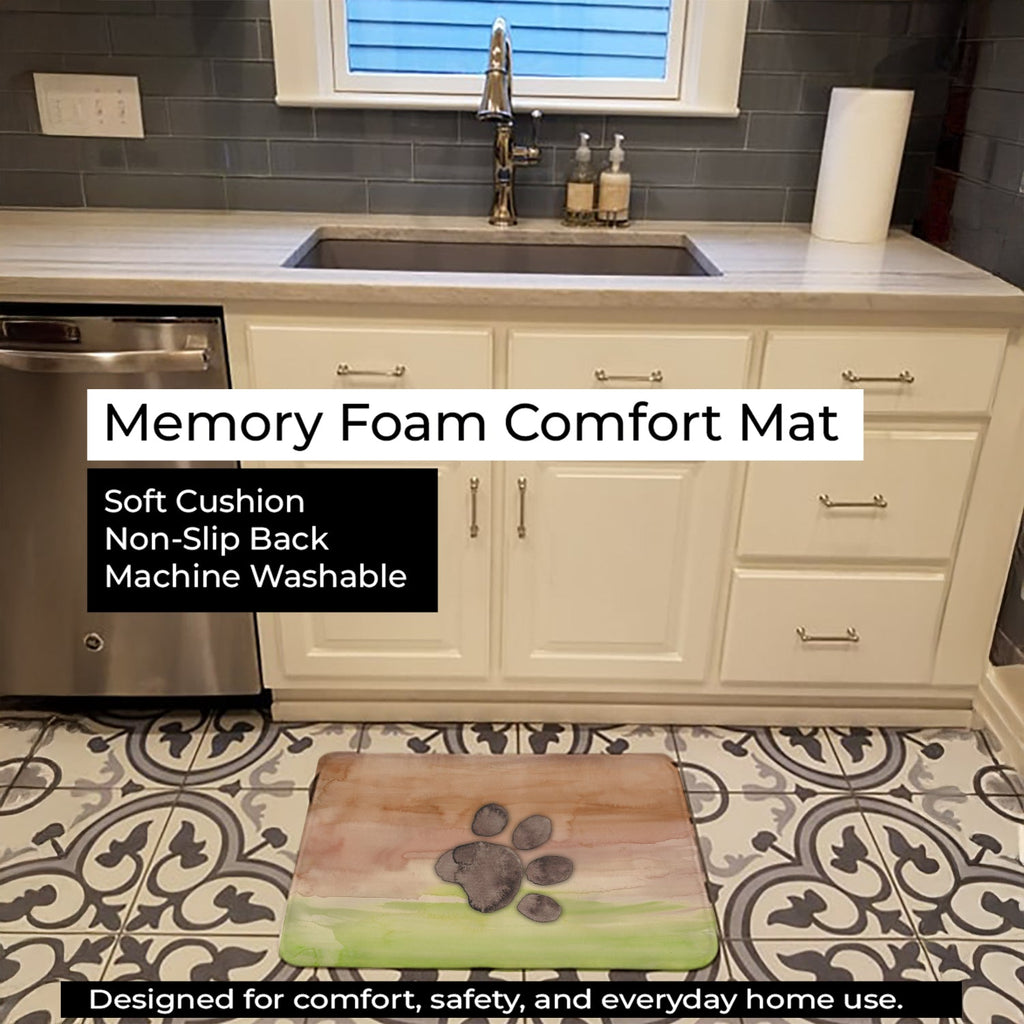 Dog Paw Watercolor Memory Foam Kitchen Mat Machine Washable Anti-Fatigue Cushion Comfort Bath or Kitchen Rug