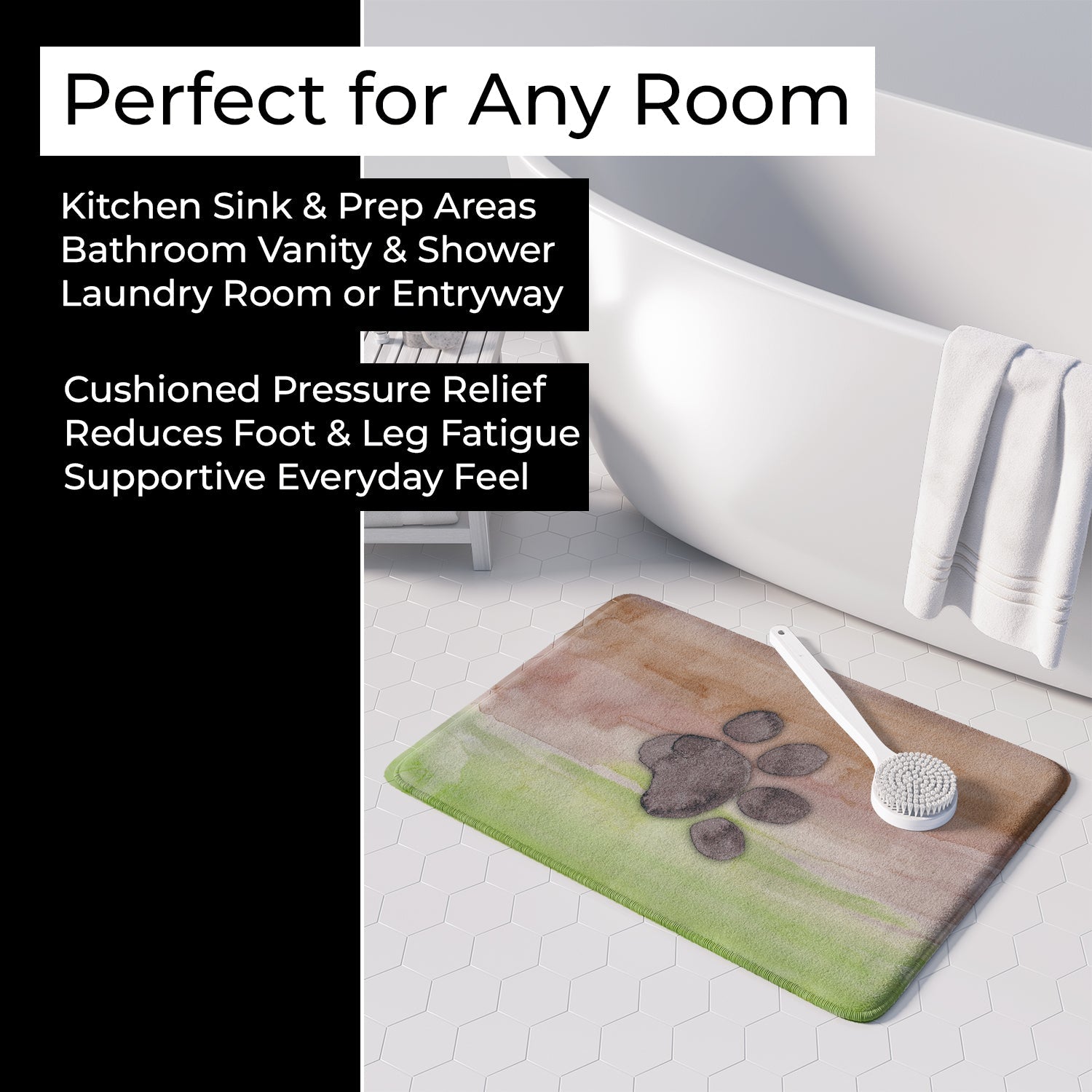 Dog Paw Watercolor Memory Foam Kitchen Mat Machine Washable Anti-Fatigue Cushion Comfort Bath or Kitchen Rug
