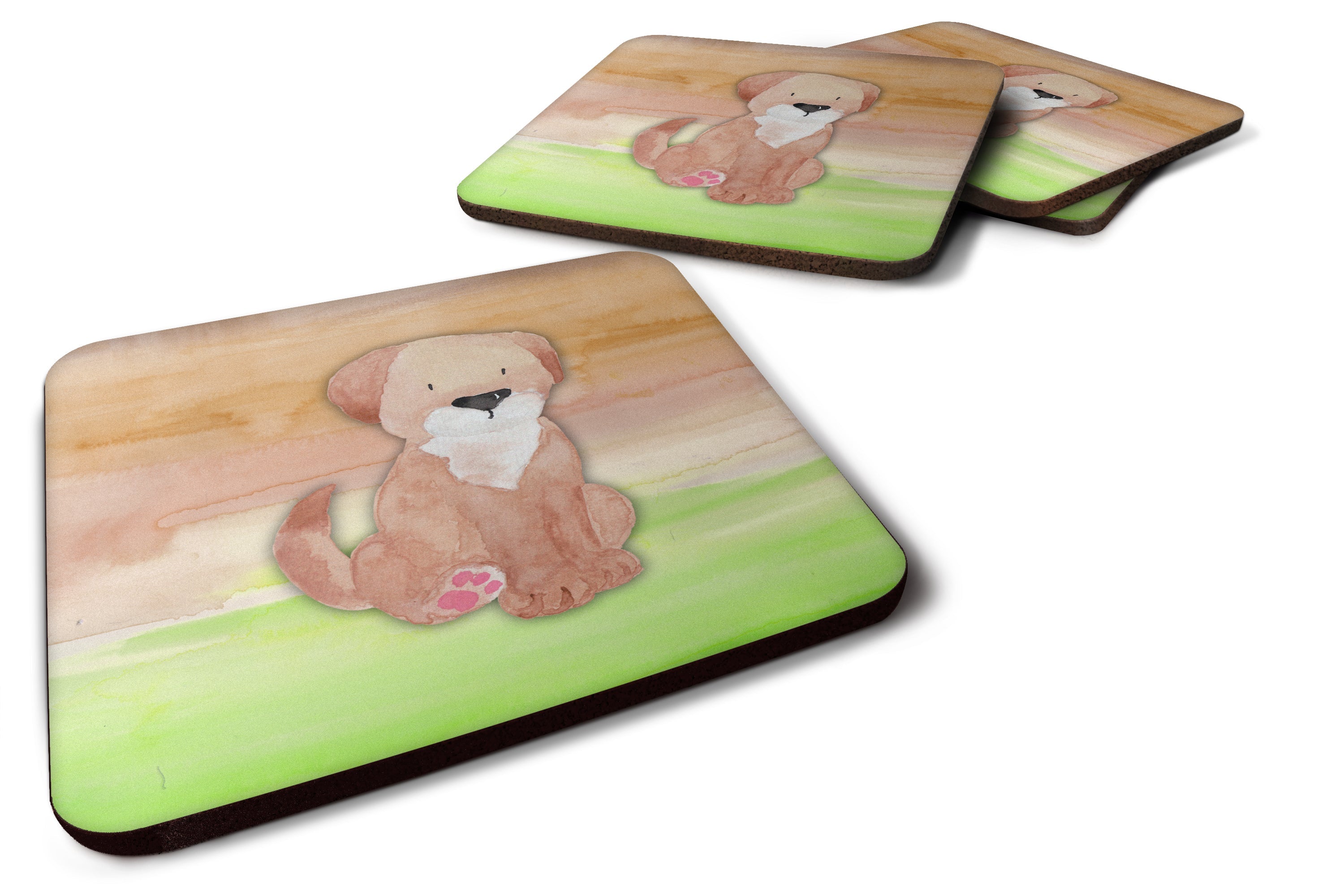 Dog Green and Brown Watercolor Foam Coasters Set of 4 Cup Coasters for Indoor Outdoor, Tabletop Protection, Anti Slip, Mouse pad Material