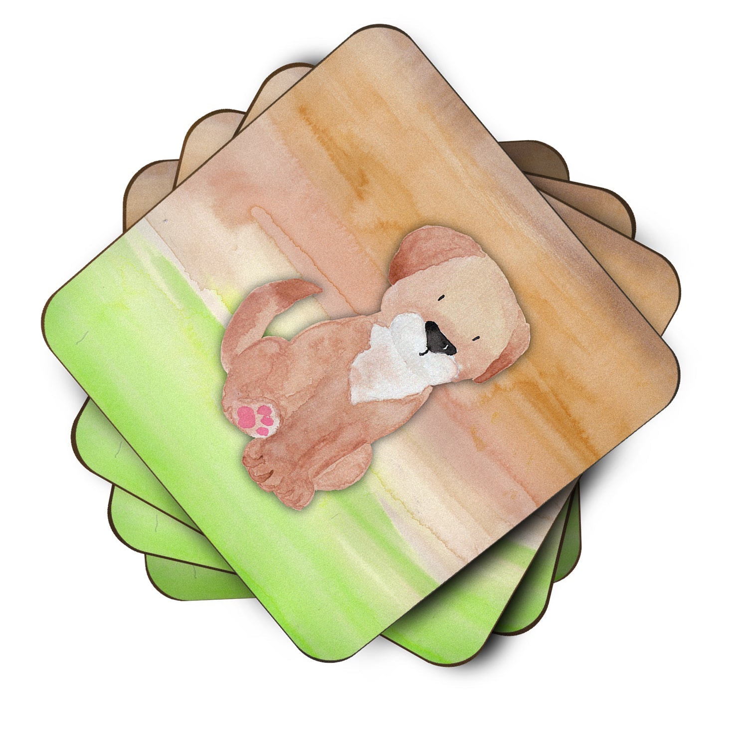 Dog Green and Brown Watercolor Foam Coasters Set of 4 Cup Coasters for Indoor Outdoor, Tabletop Protection, Anti Slip, Mouse pad Material