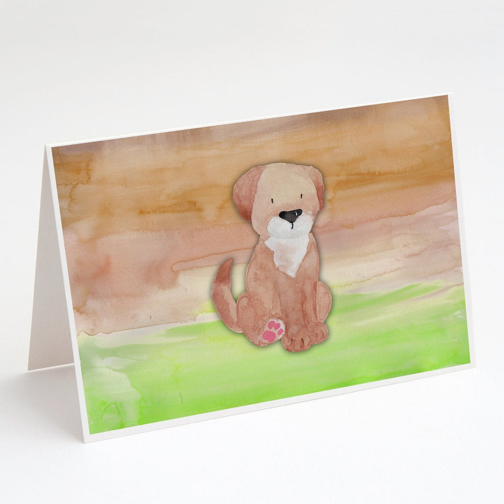 Dog Green and Brown Watercolor Greeting Cards Pack of 8 Blank Cards with Envelopes Whimsical A7 Size 5x7