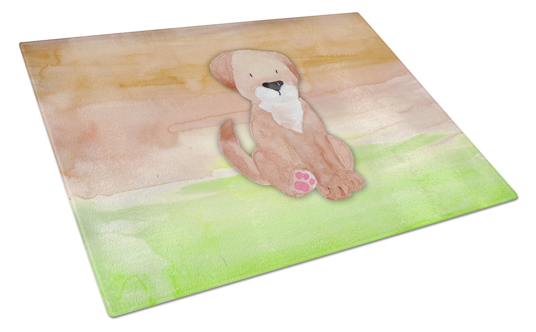 Dog Green and Brown Watercolor Cutting Board Tempered Glass Kitchen Cutting Surface, Heat Resistant Chopping, Non-Slip Feet, Food Prep & Serving