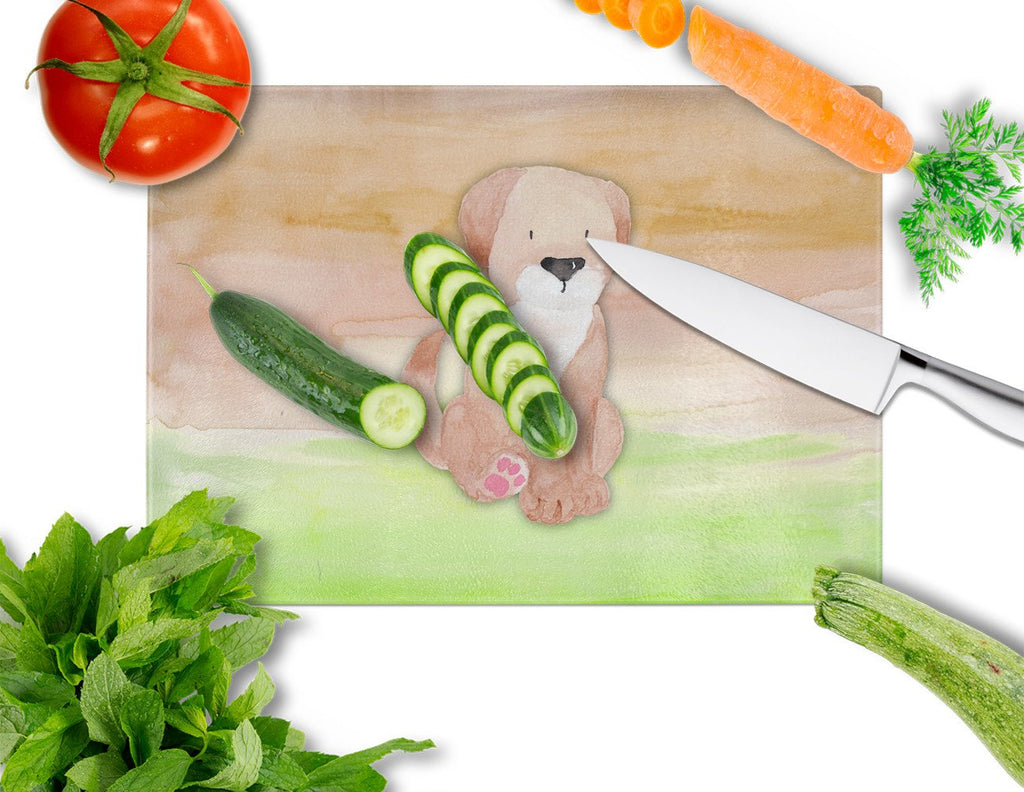 Dog Green and Brown Watercolor Cutting Board Tempered Glass Kitchen Cutting Surface, Heat Resistant Chopping, Non-Slip Feet, Food Prep & Serving