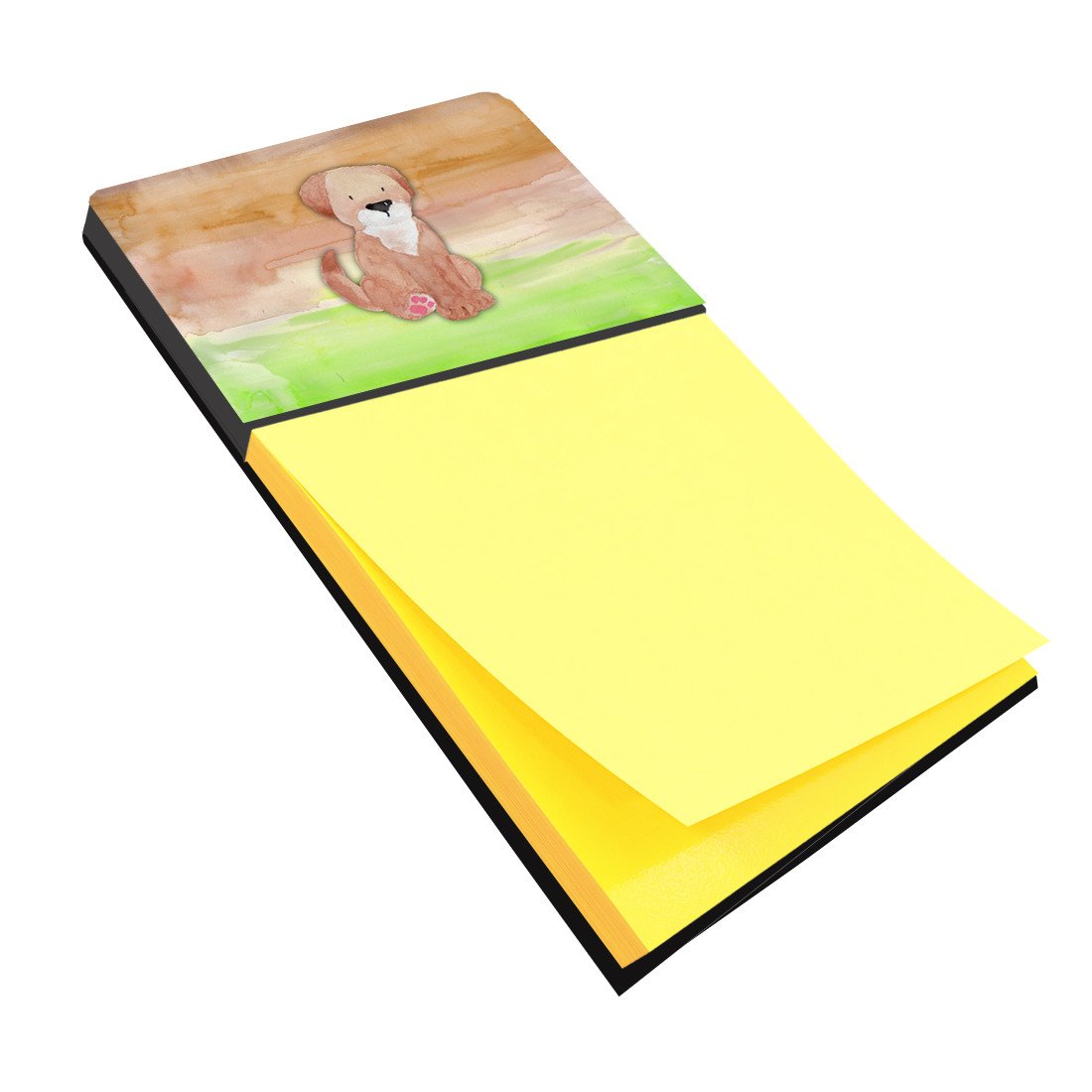 Dog Green and Brown Watercolor Watercolor Sticky Note Holder Refillable Dispenser Desk Accessory 3x3 Pad Gift