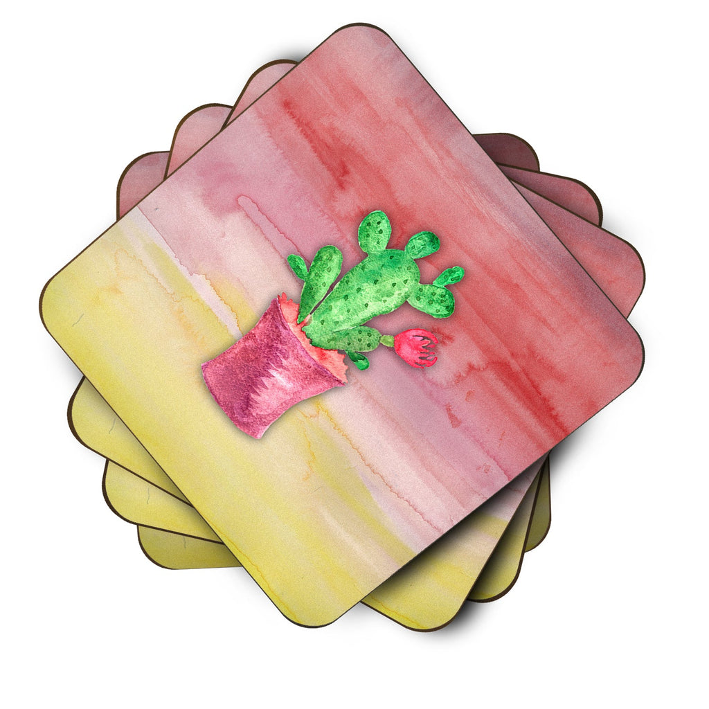 Flowering Cactus Watercolor Foam Coasters Set of 4 Cup Coasters for Indoor Outdoor, Tabletop Protection, Anti Slip, Mouse pad Material