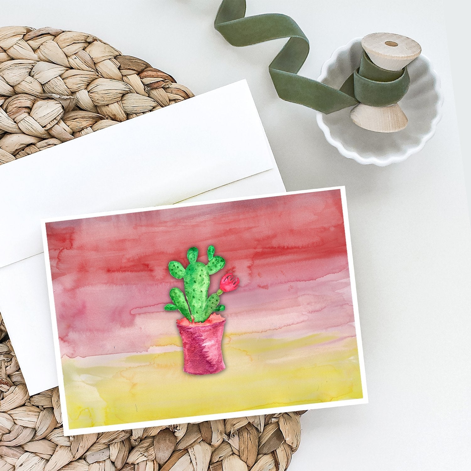 Flowering Cactus Watercolor Greeting Cards Pack of 8 Blank Cards with Envelopes Whimsical A7 Size 5x7