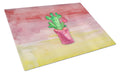 Flowering Cactus Watercolor Cutting Board Tempered Glass Kitchen Cutting Surface, Heat Resistant Chopping, Non-Slip Feet, Food Prep & Serving