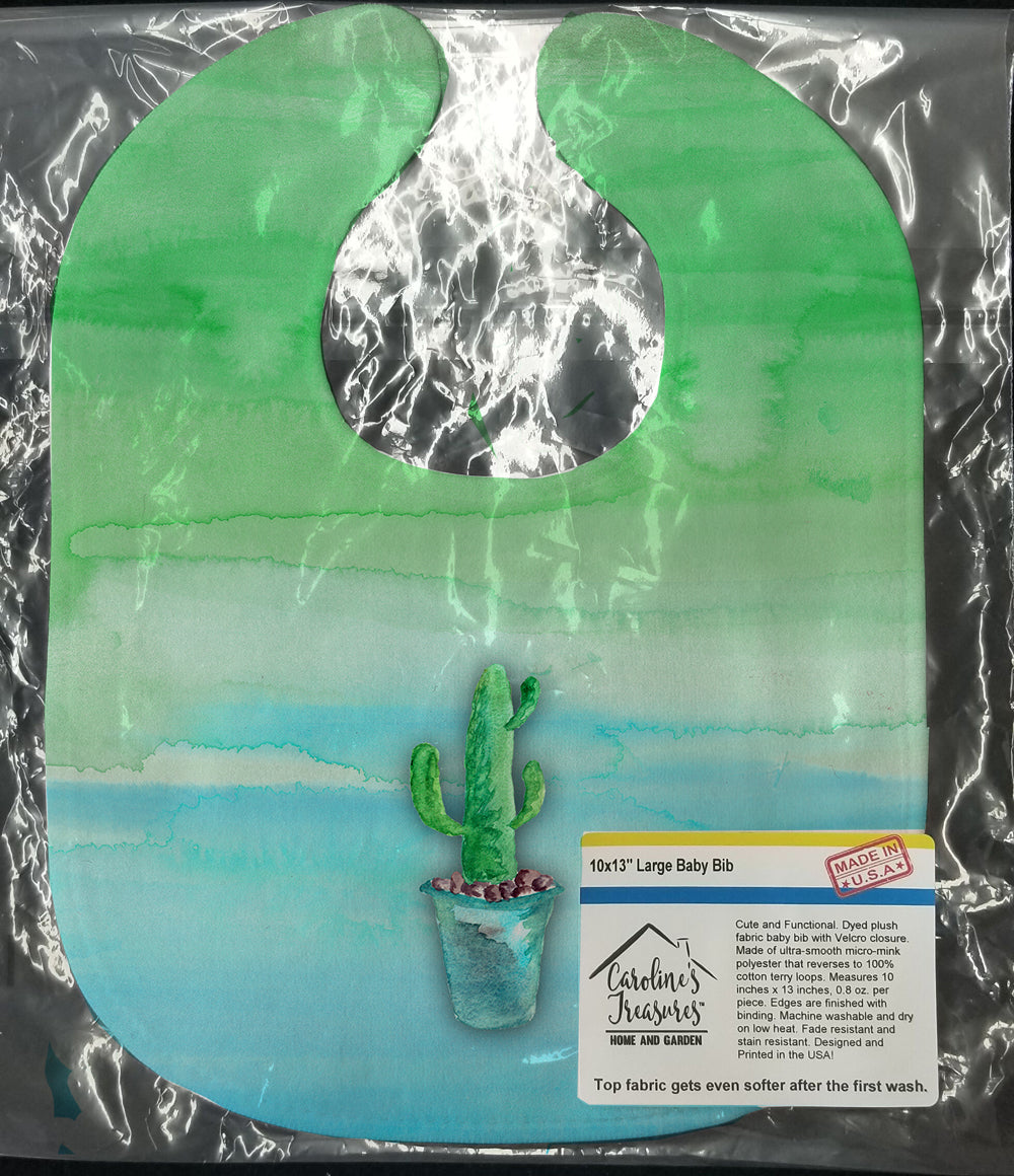 Cactus Teal and Green Watercolor Baby Bib Easy-Clean Baby Bib Baby Feeding Accessory Baby Mealtime Essential, 10 x 13, Multicolor