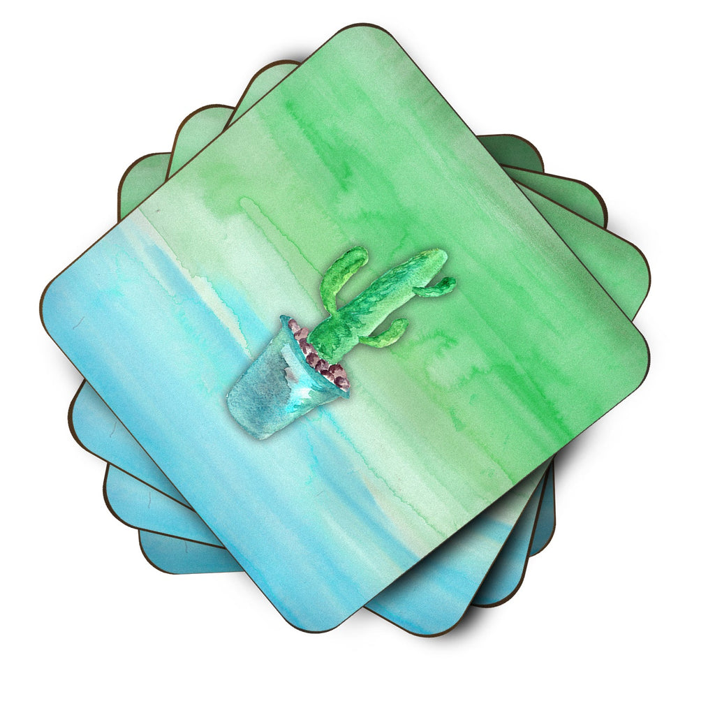 Cactus Teal and Green Watercolor Foam Coasters Set of 4 Cup Coasters for Indoor Outdoor, Tabletop Protection, Anti Slip, Mouse pad Material