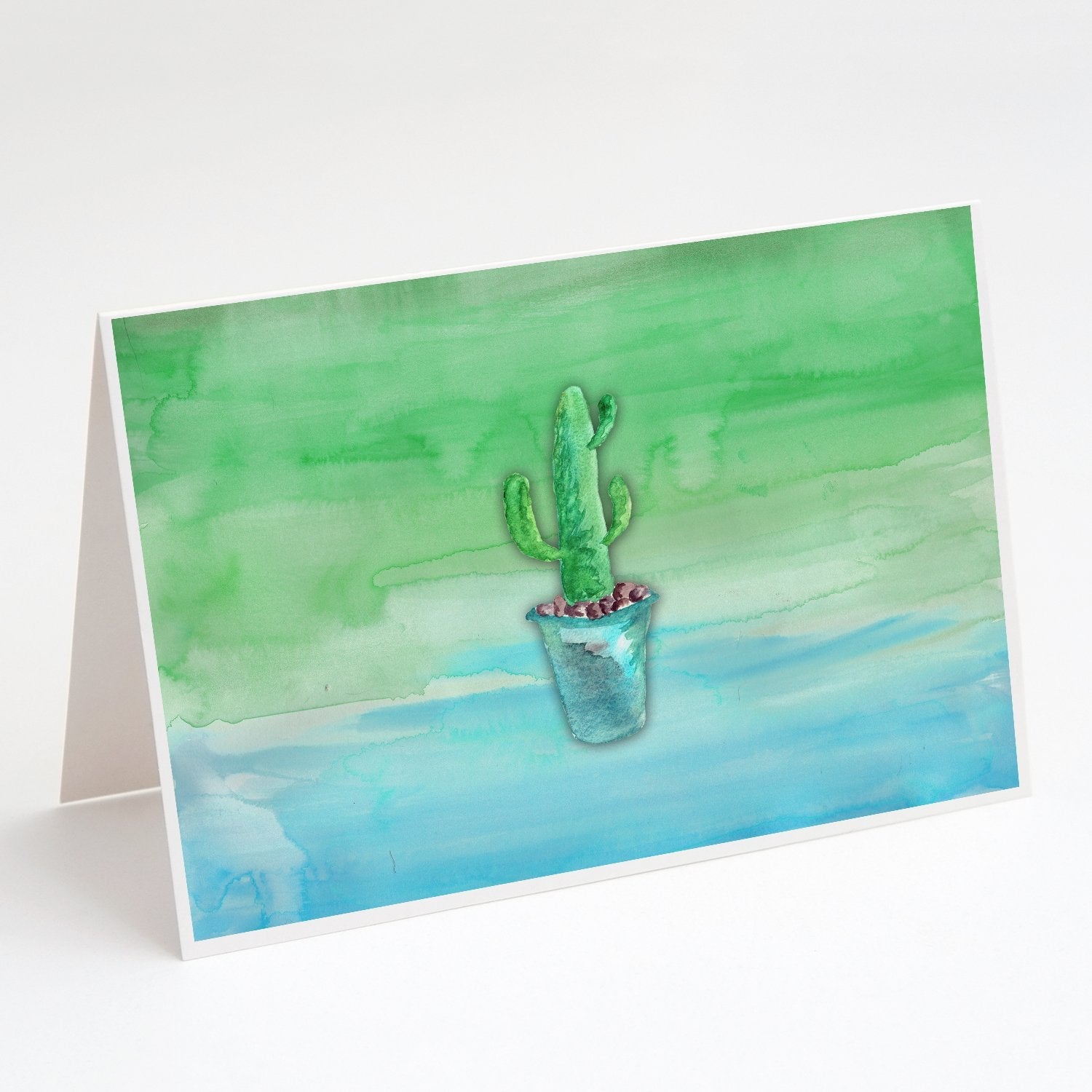 Cactus Teal and Green Watercolor Greeting Cards Pack of 8 Blank Cards with Envelopes Whimsical A7 Size 5x7