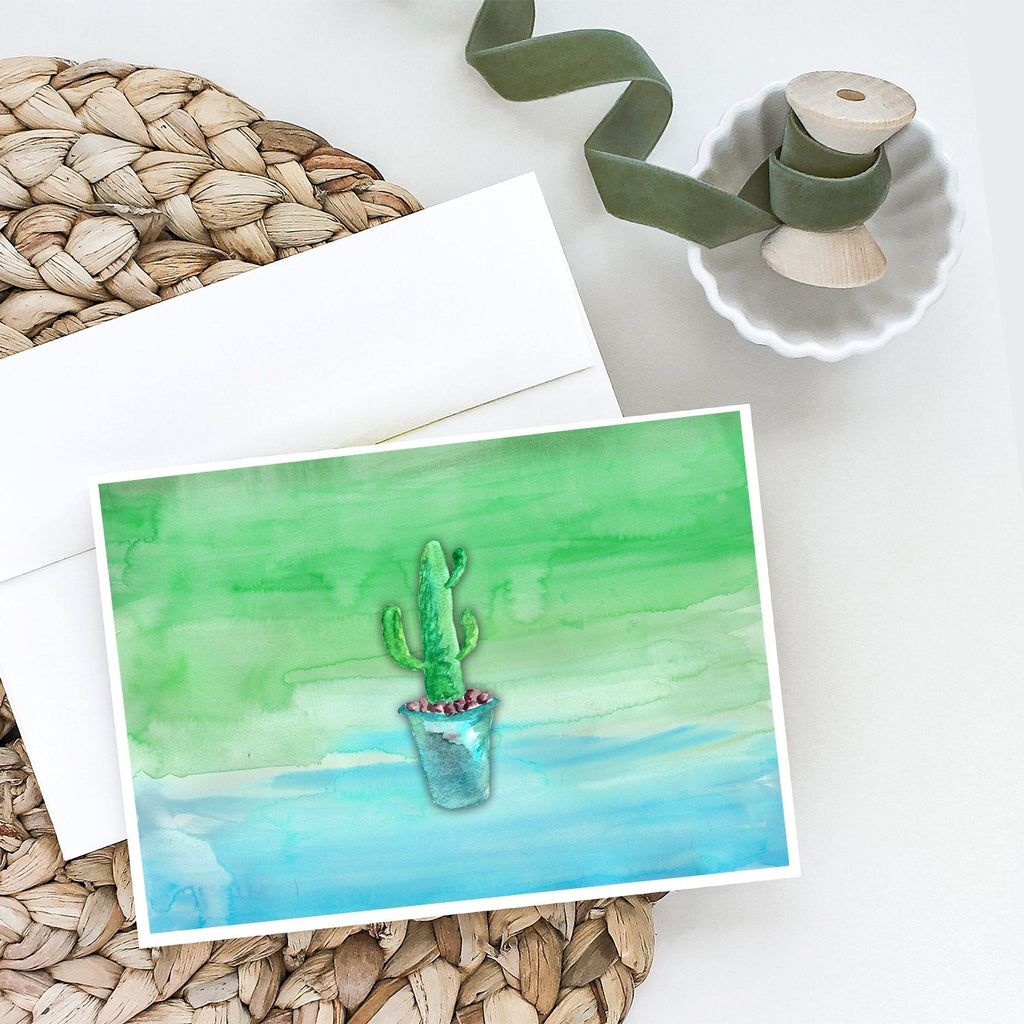 Cactus Teal and Green Watercolor Greeting Cards Pack of 8 Blank Cards with Envelopes Whimsical A7 Size 5x7