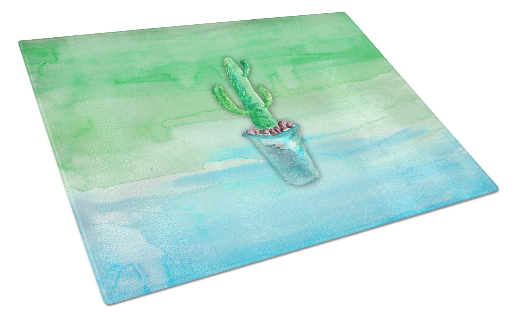 Cactus Teal and Green Watercolor Cutting Board Tempered Glass Kitchen Cutting Surface, Heat Resistant Chopping, Non-Slip Feet, Food Prep & Serving