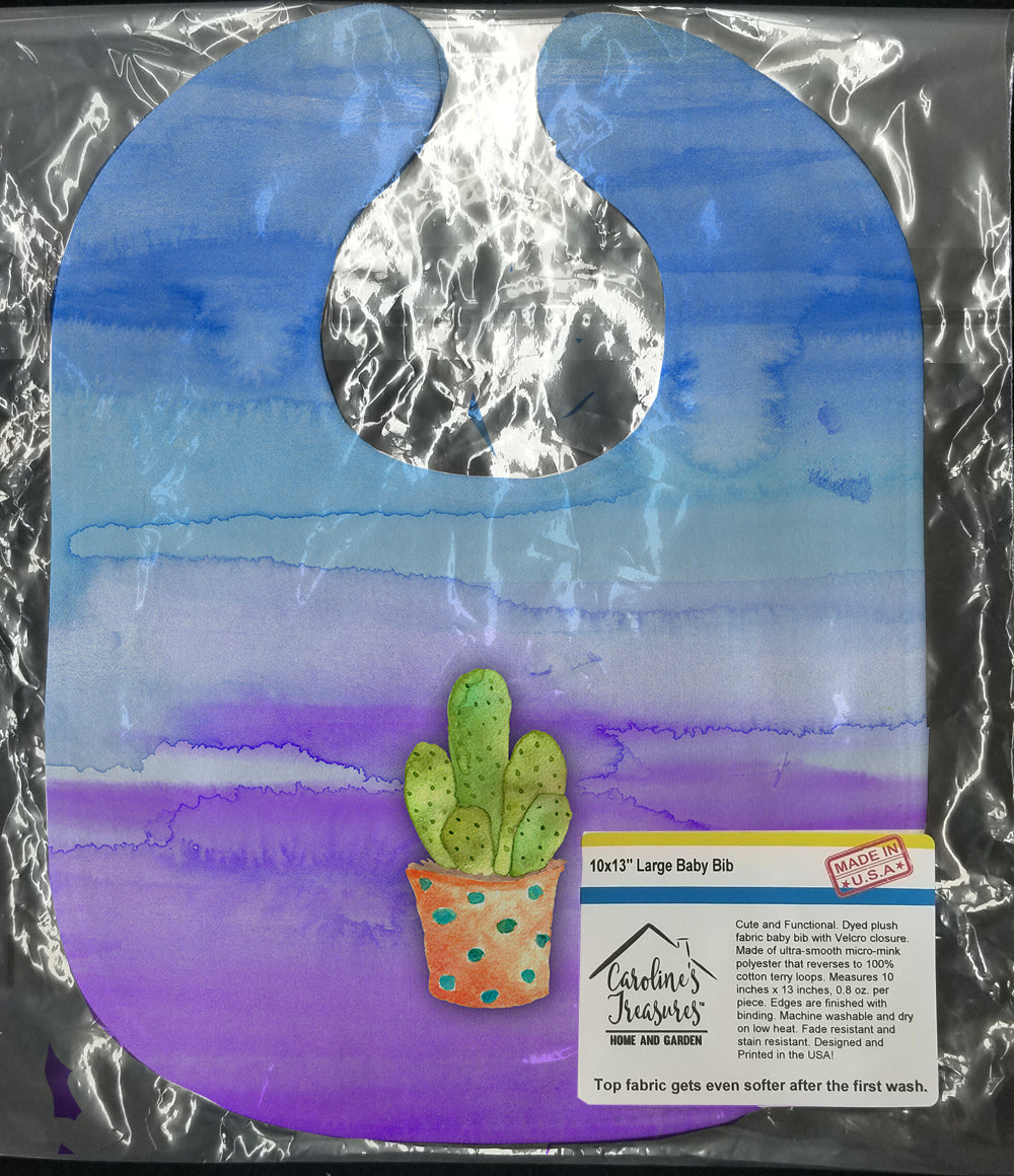 Cactus Blue and Purple Watercolor Baby Bib Easy-Clean Baby Bib Baby Feeding Accessory Baby Mealtime Essential, 10 x 13, Multicolor