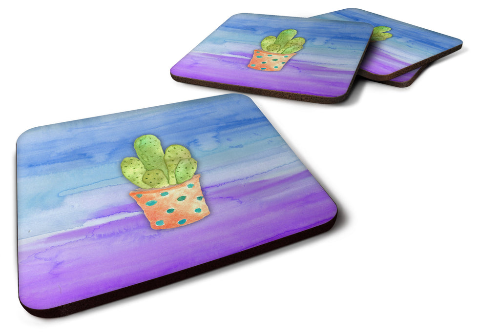 Cactus Blue and Purple Watercolor Foam Coasters Set of 4 Cup Coasters for Indoor Outdoor, Tabletop Protection, Anti Slip, Mouse pad Material