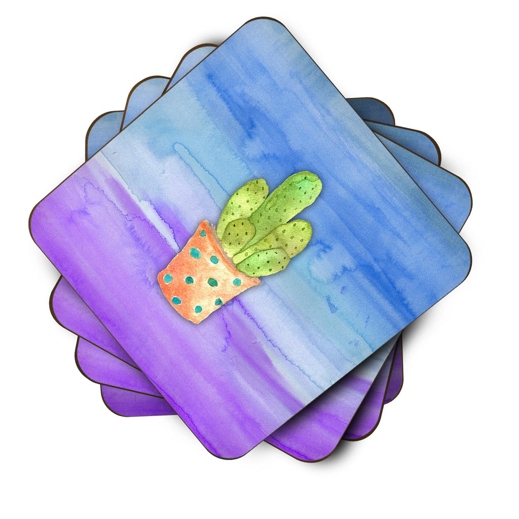 Cactus Blue and Purple Watercolor Foam Coasters Set of 4 Cup Coasters for Indoor Outdoor, Tabletop Protection, Anti Slip, Mouse pad Material