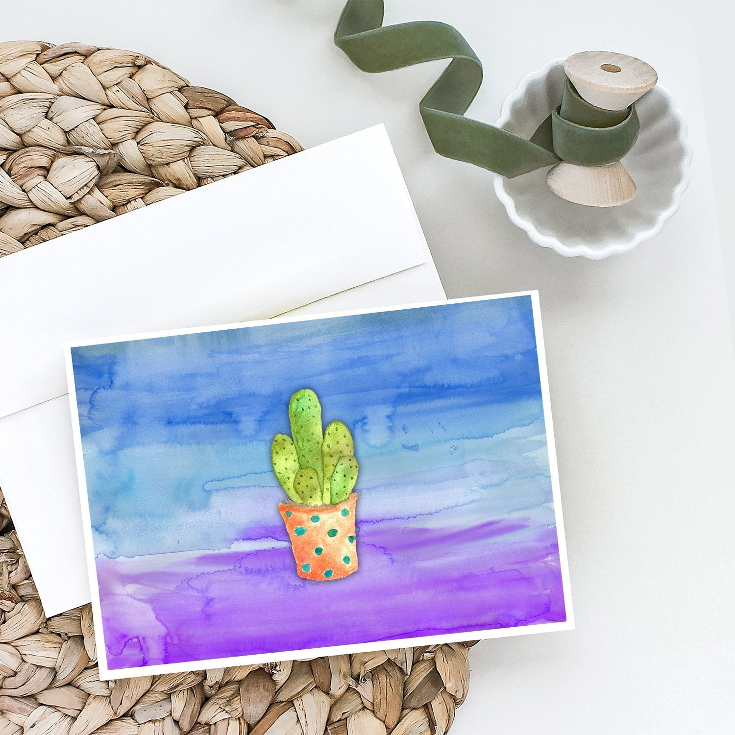 Cactus Blue and Purple Watercolor Greeting Cards Pack of 8 Blank Cards with Envelopes Whimsical A7 Size 5x7