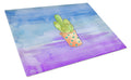 Cactus Blue and Purple Watercolor Cutting Board Tempered Glass Kitchen Cutting Surface, Heat Resistant Chopping, Non-Slip Feet, Food Prep & Serving