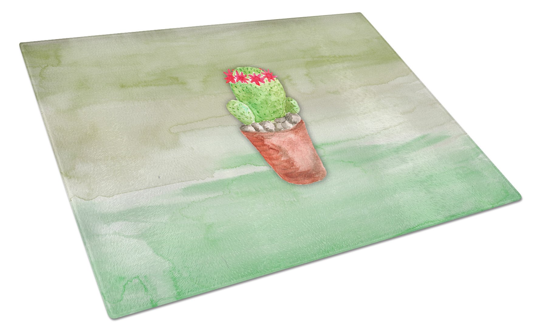 Cactus Green Watercolor Cutting Board Tempered Glass Kitchen Cutting Surface, Heat Resistant Chopping, Non-Slip Feet, Food Prep & Serving