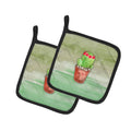 Cactus Green Watercolor Pot Holder Set of 2 Heat Resistant Quilted Hot Pads 7.5 x 7.5 Inch, Insulated Kitchen Trivets for Cooking & Baking