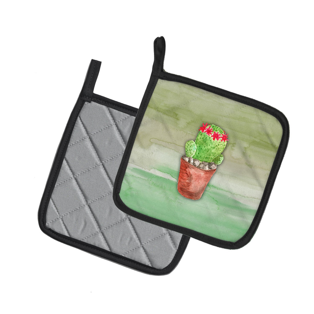 Cactus Green Watercolor Pot Holder Set of 2 Heat Resistant Quilted Hot Pads 7.5 x 7.5 Inch, Insulated Kitchen Trivets for Cooking & Baking