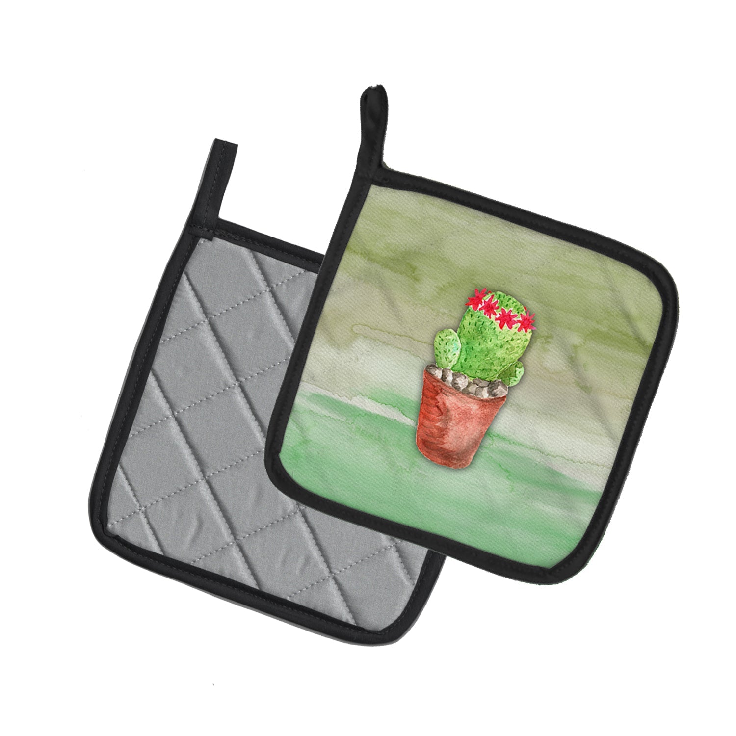 Cactus Green Watercolor Pot Holder Set of 2 Heat Resistant Quilted Hot Pads 7.5 x 7.5 Inch, Insulated Kitchen Trivets for Cooking & Baking