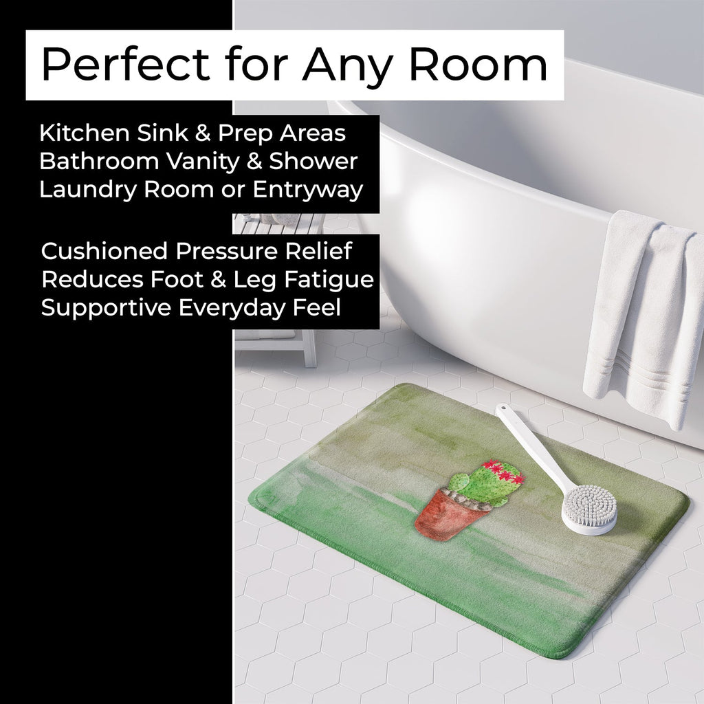 Cactus Green Watercolor Memory Foam Kitchen Mat Machine Washable Anti-Fatigue Cushion Comfort Bath or Kitchen Rug