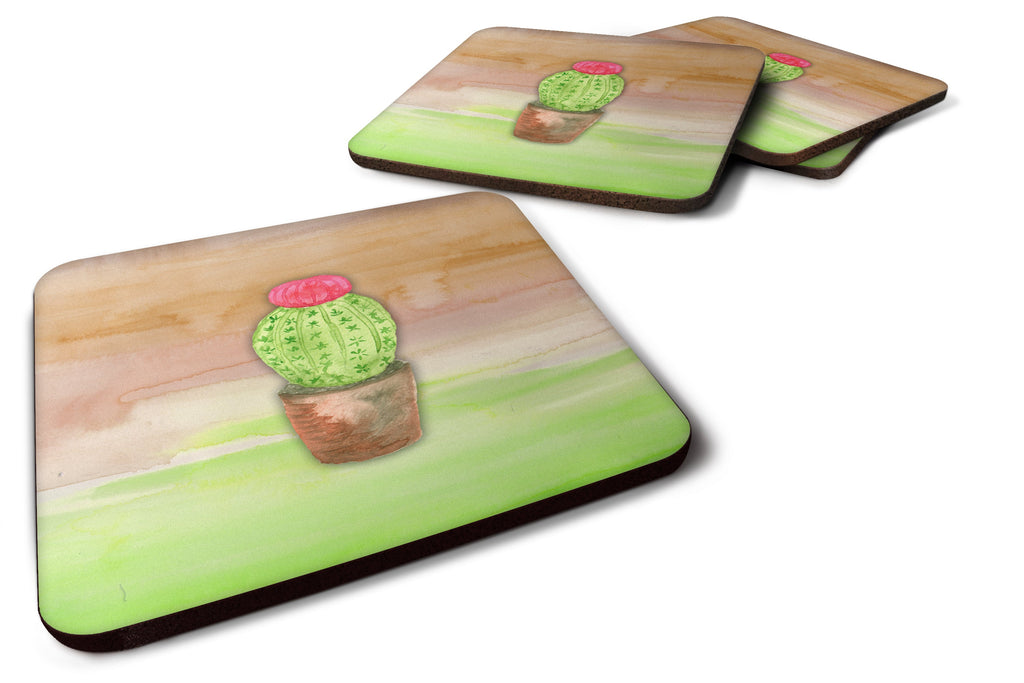 Cactus Green and Brown Watercolor Foam Coasters Set of 4 Cup Coasters for Indoor Outdoor, Tabletop Protection, Anti Slip, Mouse pad Material
