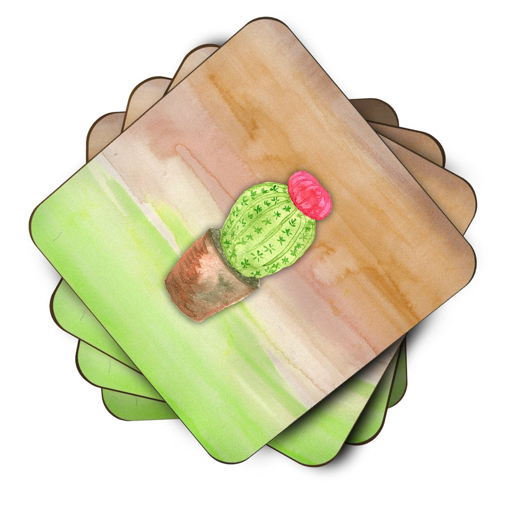 Cactus Green and Brown Watercolor Foam Coasters Set of 4 Cup Coasters for Indoor Outdoor, Tabletop Protection, Anti Slip, Mouse pad Material