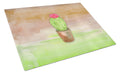 Cactus Green and Brown Watercolor Cutting Board Tempered Glass Kitchen Cutting Surface, Heat Resistant Chopping, Non-Slip Feet, Food Prep & Serving