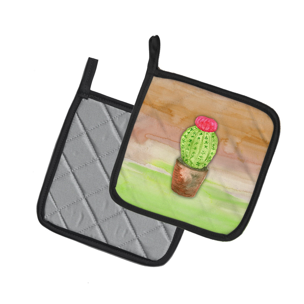 Cactus Green and Brown Watercolor Pot Holder Set of 2 Heat Resistant Quilted Hot Pads 7.5 x 7.5 Inch, Insulated Kitchen Trivets for Cooking & Baking