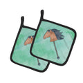Stick Horse Watercolor Pot Holder Set of 2 Heat Resistant Quilted Hot Pads 7.5 x 7.5 Inch, Insulated Kitchen Trivets for Cooking & Baking
