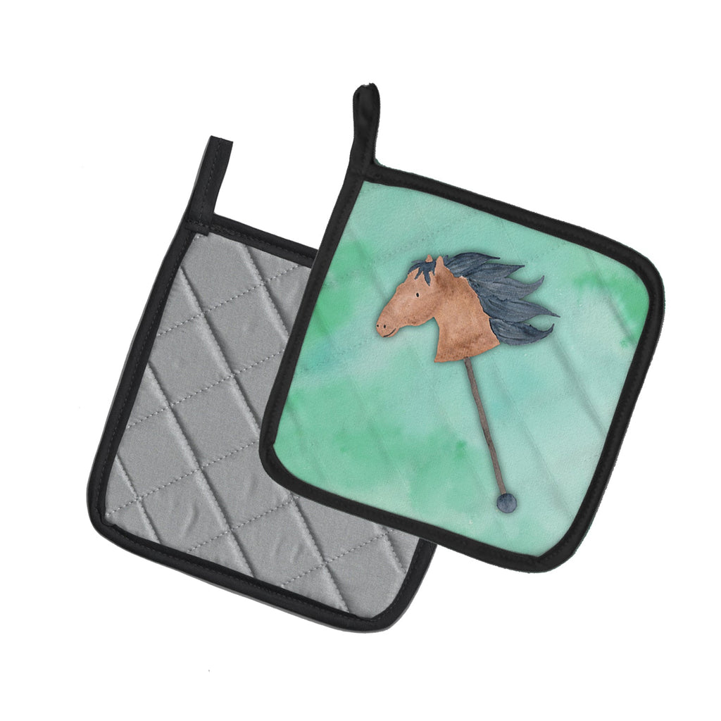 Stick Horse Watercolor Pot Holder Set of 2 Heat Resistant Quilted Hot Pads 7.5 x 7.5 Inch, Insulated Kitchen Trivets for Cooking & Baking