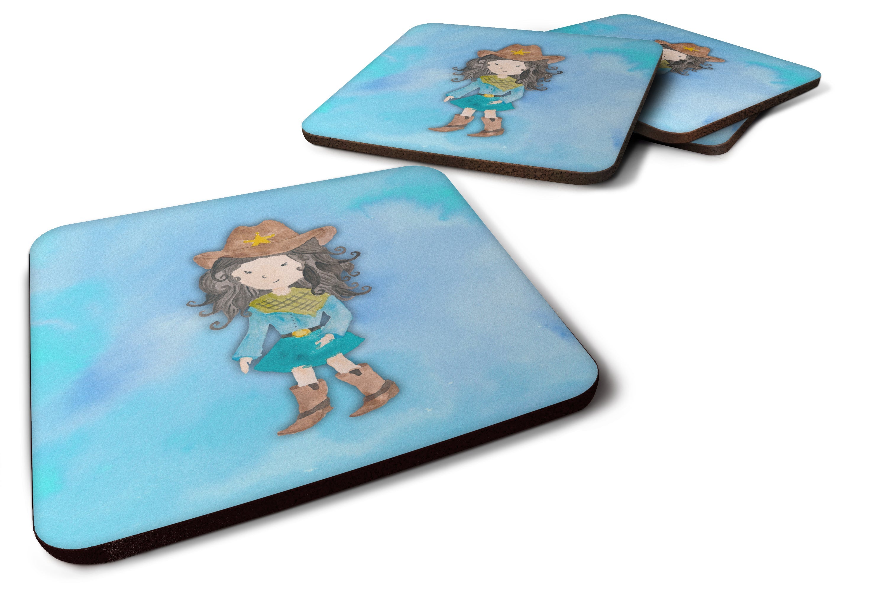 Cowgirl Watercolor Foam Coasters Set of 4 Cup Coasters for Indoor Outdoor, Tabletop Protection, Anti Slip, Mouse pad Material