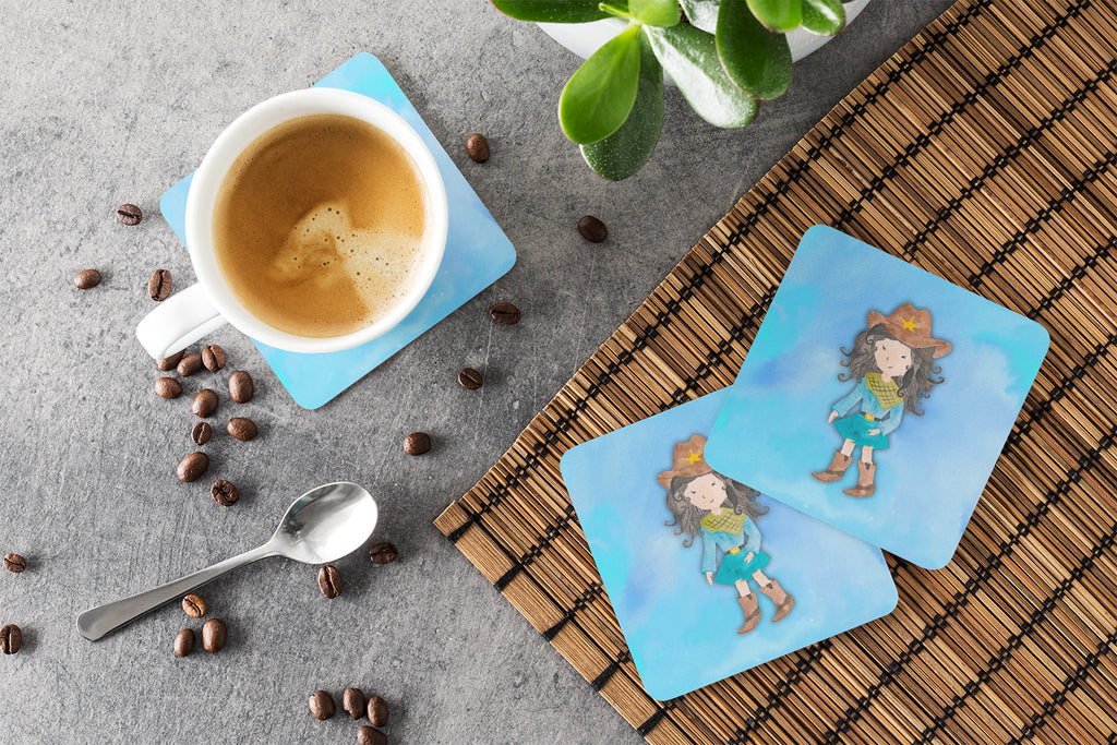 Cowgirl Watercolor Foam Coasters Set of 4 Cup Coasters for Indoor Outdoor, Tabletop Protection, Anti Slip, Mouse pad Material