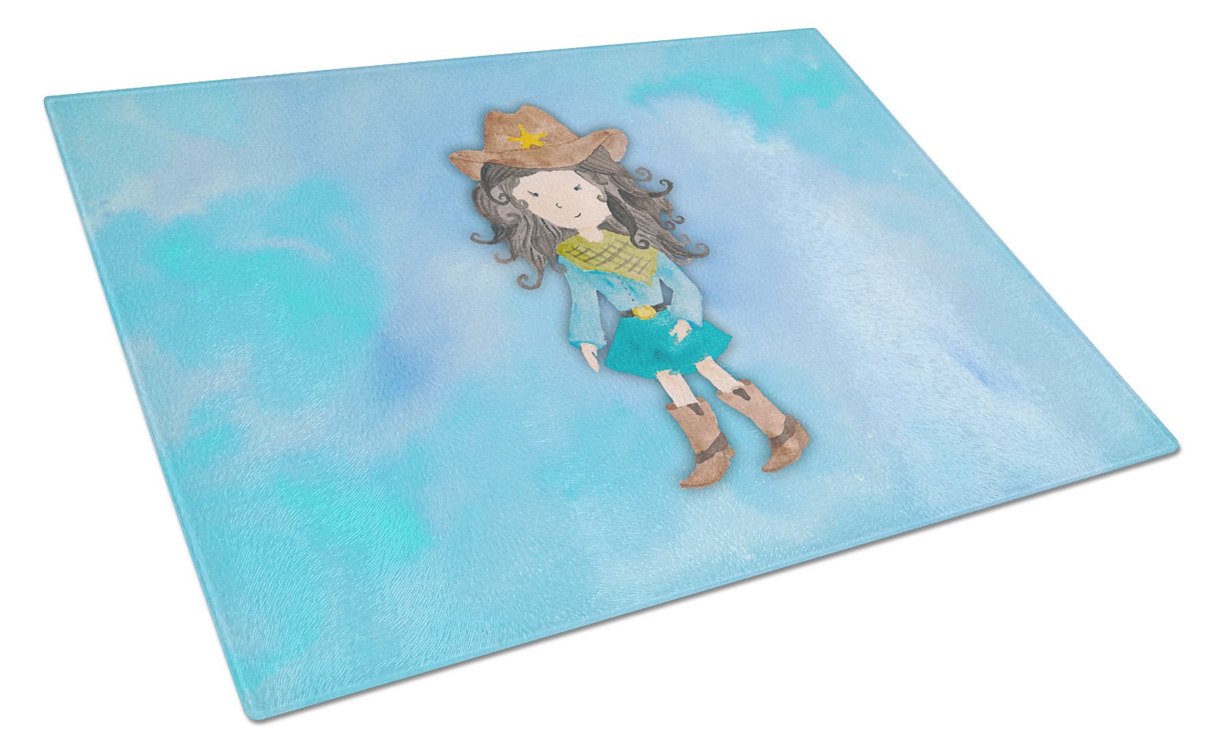 Cowgirl Watercolor Cutting Board Tempered Glass Kitchen Cutting Surface, Heat Resistant Chopping, Non-Slip Feet, Food Prep & Serving