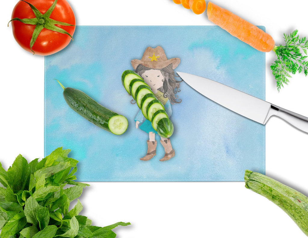 Cowgirl Watercolor Cutting Board Tempered Glass Kitchen Cutting Surface, Heat Resistant Chopping, Non-Slip Feet, Food Prep & Serving