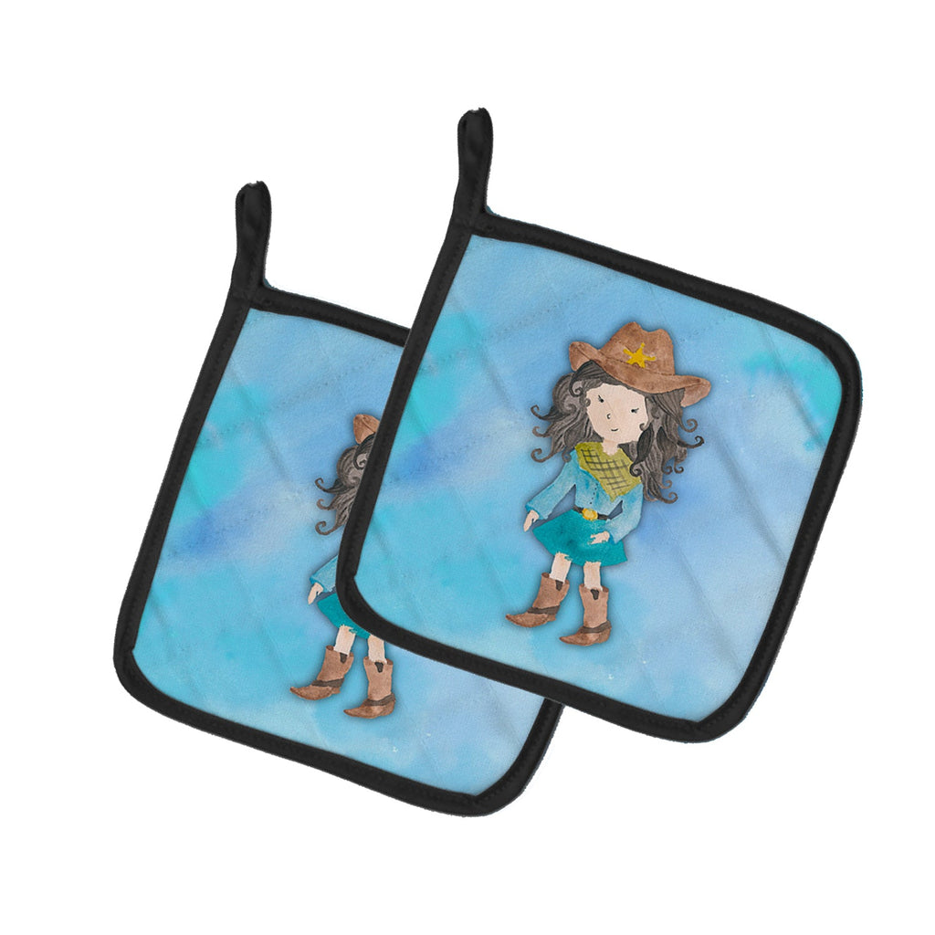 Cowgirl Watercolor Pot Holder Set of 2 Heat Resistant Quilted Hot Pads 7.5 x 7.5 Inch, Insulated Kitchen Trivets for Cooking & Baking