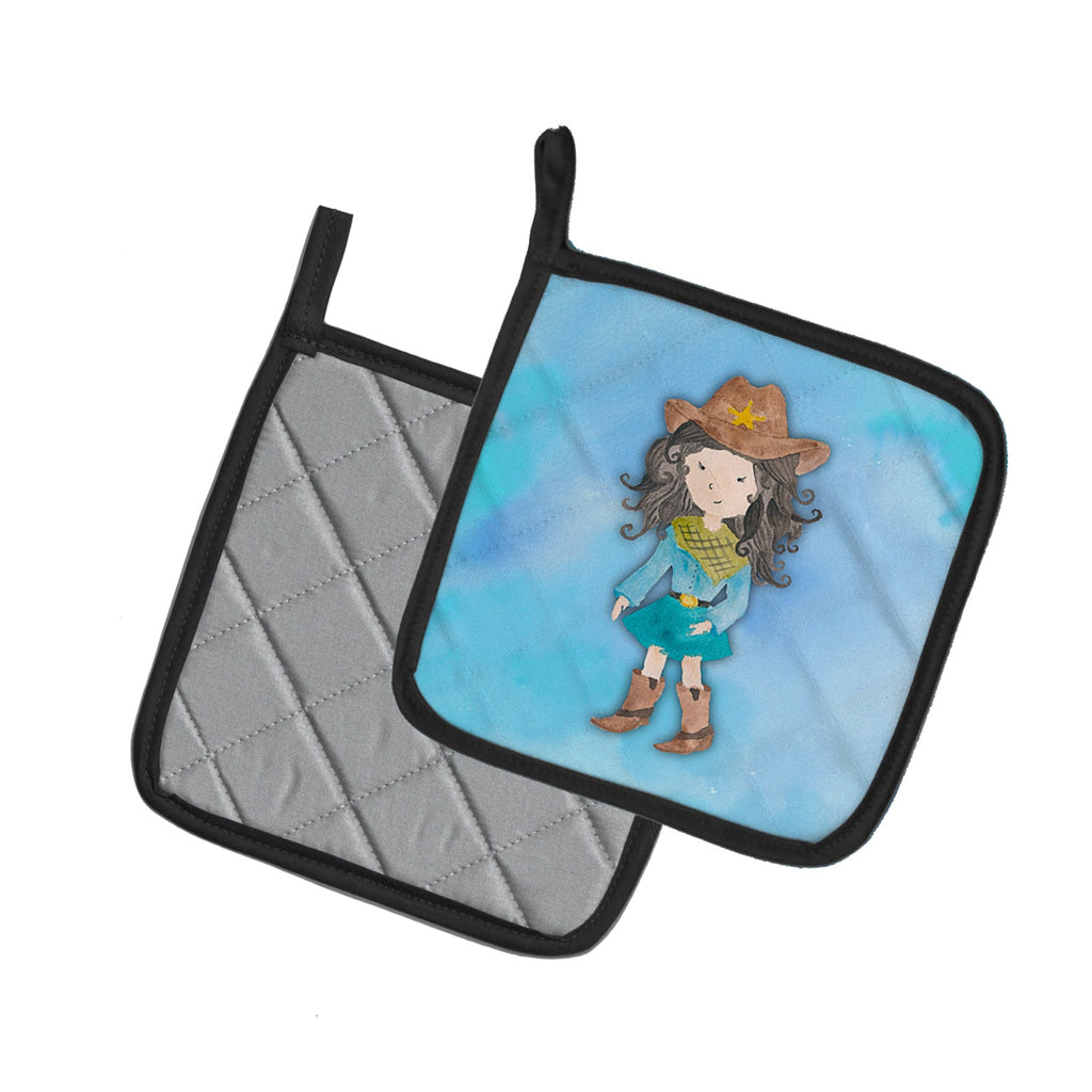 Cowgirl Watercolor Pot Holder Set of 2 Heat Resistant Quilted Hot Pads 7.5 x 7.5 Inch, Insulated Kitchen Trivets for Cooking & Baking