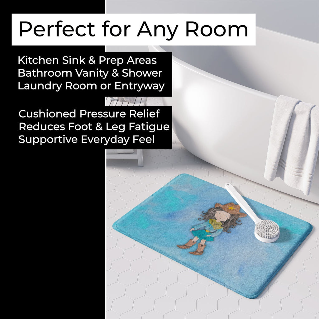Cowgirl Watercolor Memory Foam Kitchen Mat Machine Washable Anti-Fatigue Cushion Comfort Bath or Kitchen Rug