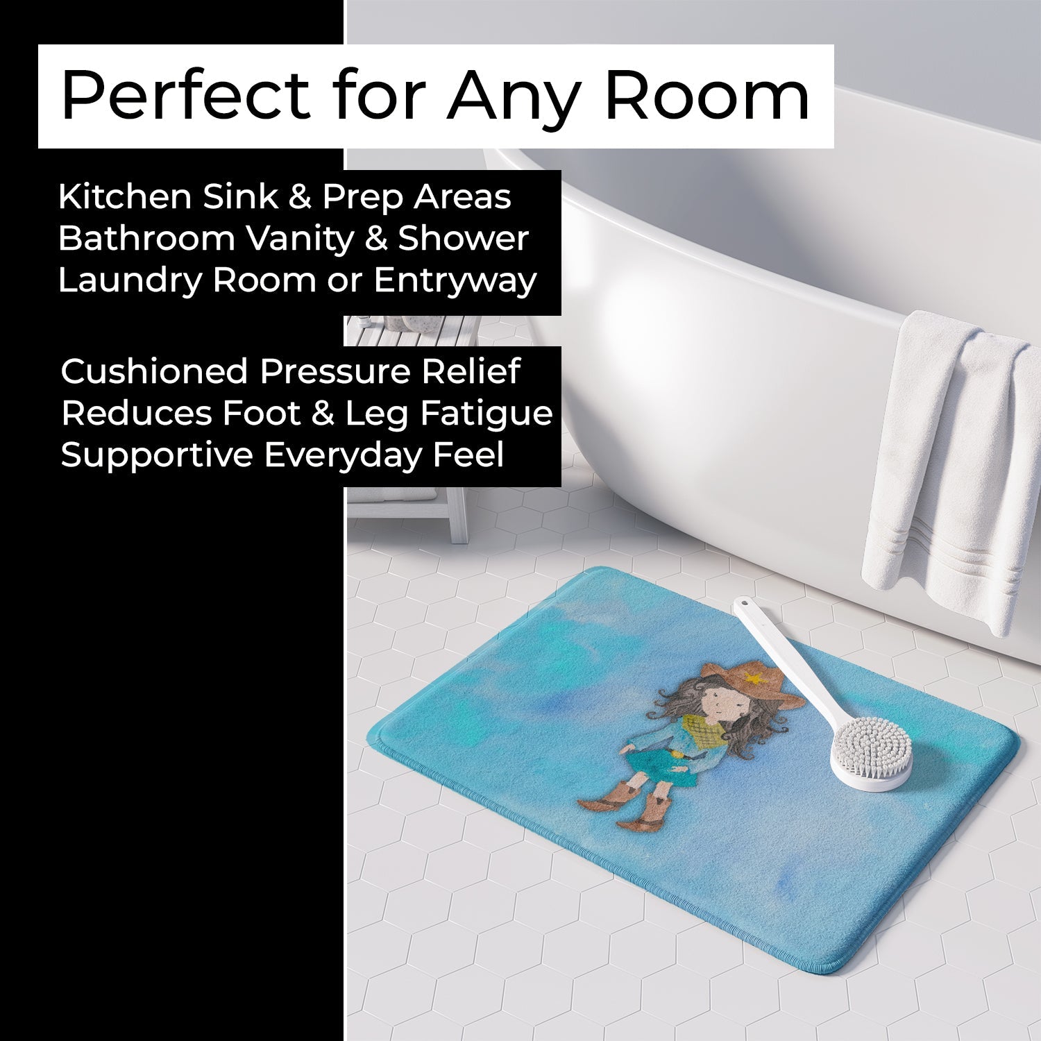 Cowgirl Watercolor Memory Foam Kitchen Mat Machine Washable Anti-Fatigue Cushion Comfort Bath or Kitchen Rug