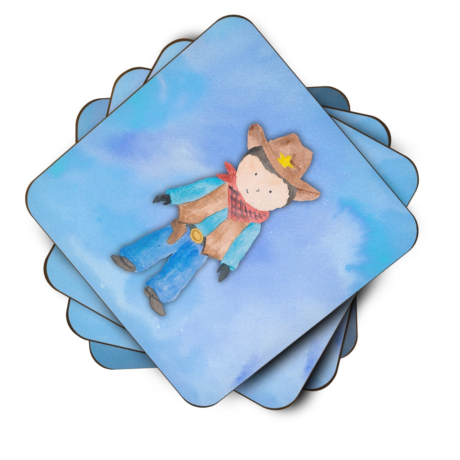 Cowboy Watercolor Foam Coasters Set of 4 Cup Coasters for Indoor Outdoor, Tabletop Protection, Anti Slip, Mouse pad Material