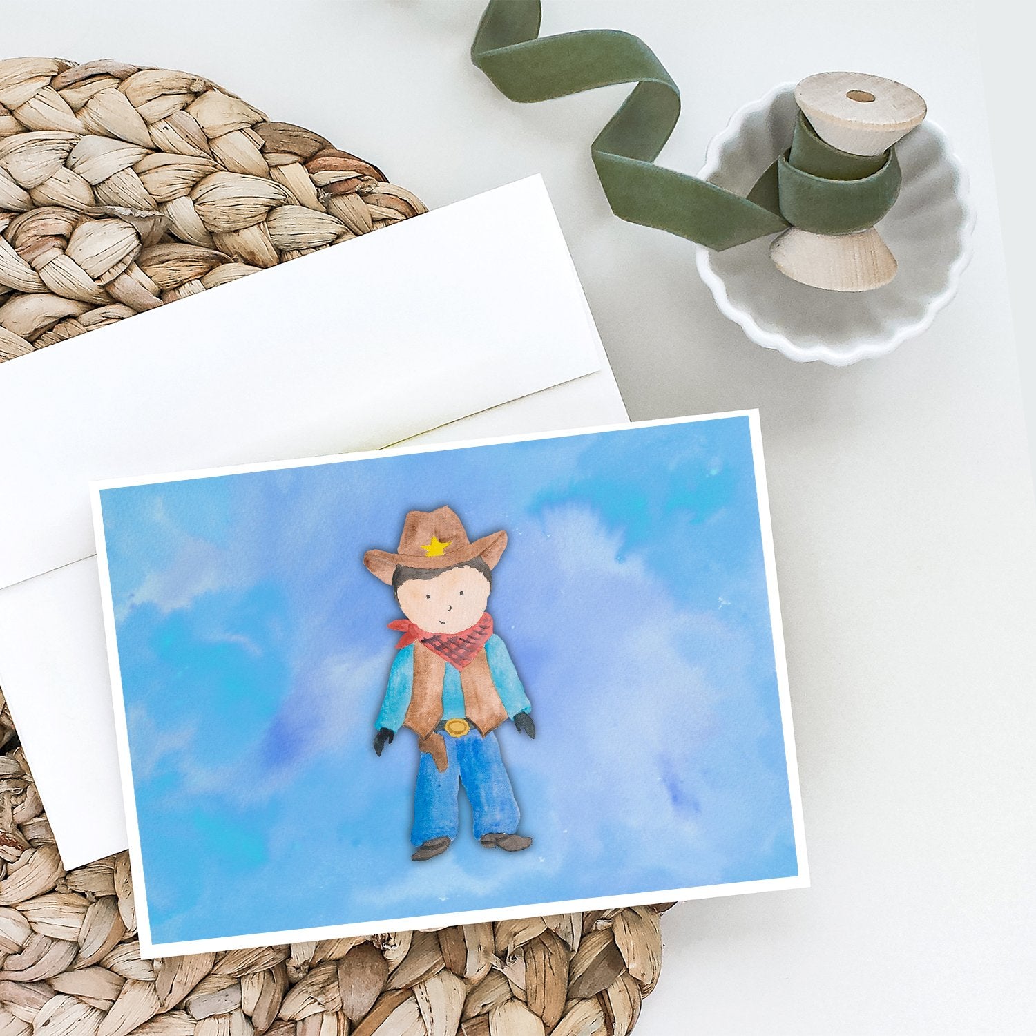 Cowboy Watercolor Greeting Cards Pack of 8 Blank Cards with Envelopes Whimsical A7 Size 5x7