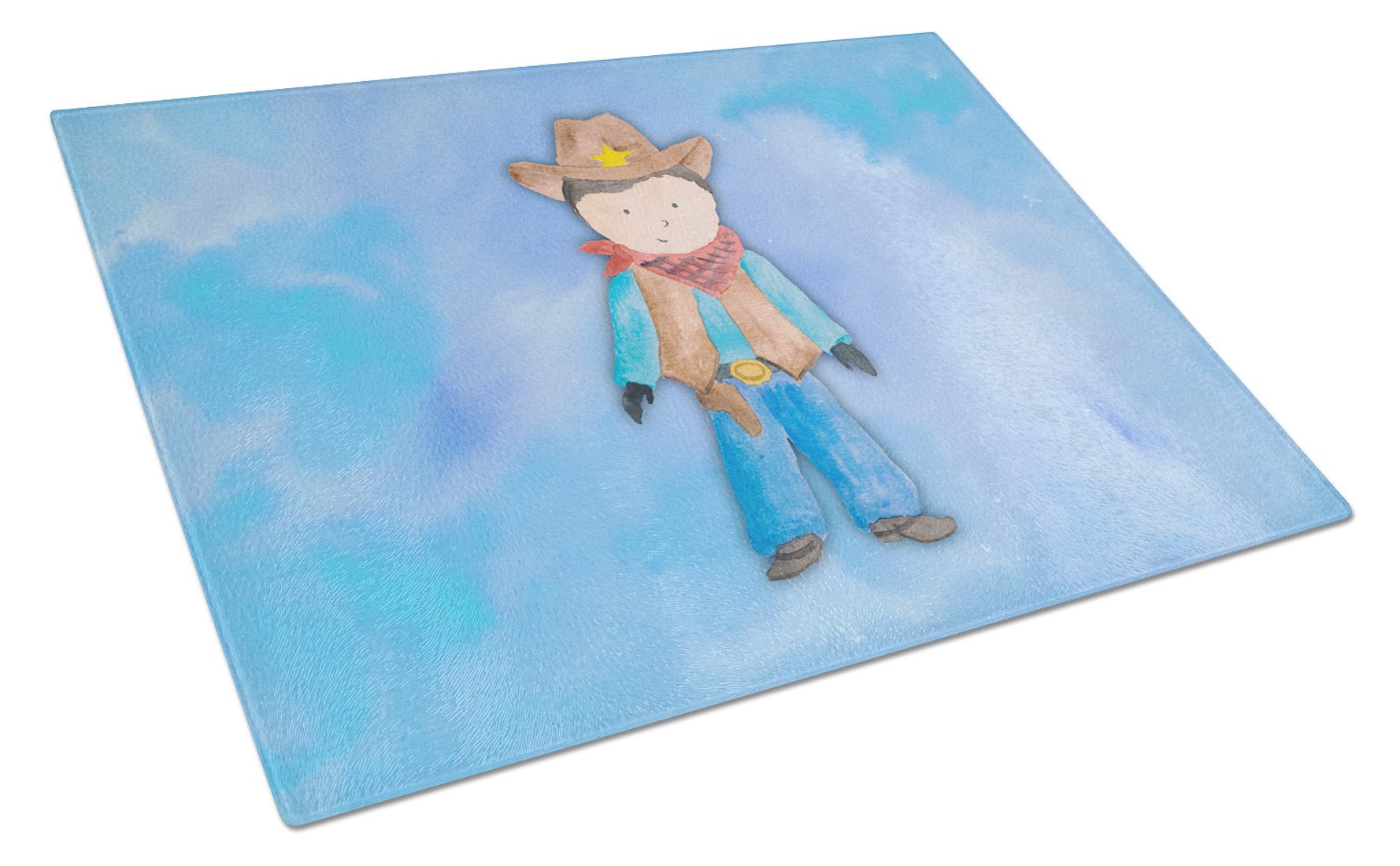 Cowboy Watercolor Cutting Board Tempered Glass Kitchen Cutting Surface, Heat Resistant Chopping, Non-Slip Feet, Food Prep & Serving