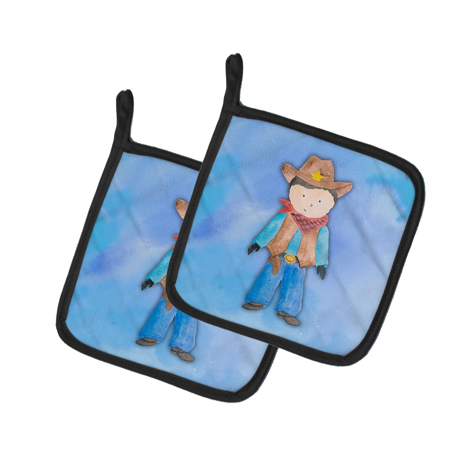 Cowboy Watercolor Pot Holder Set of 2 Heat Resistant Quilted Hot Pads 7.5 x 7.5 Inch, Insulated Kitchen Trivets for Cooking & Baking