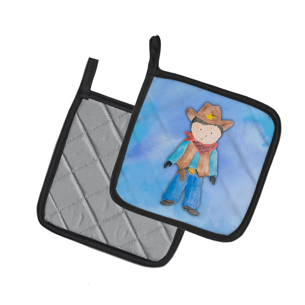 Cowboy Watercolor Pot Holder Set of 2 Heat Resistant Quilted Hot Pads 7.5 x 7.5 Inch, Insulated Kitchen Trivets for Cooking & Baking